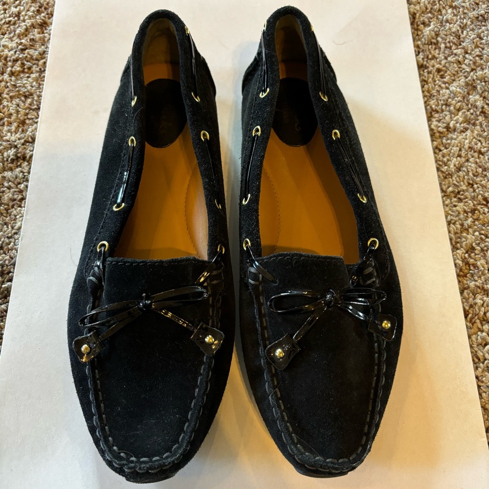 Black suede/leather Clarks Mocassin slip ons. Size 8 1/2.